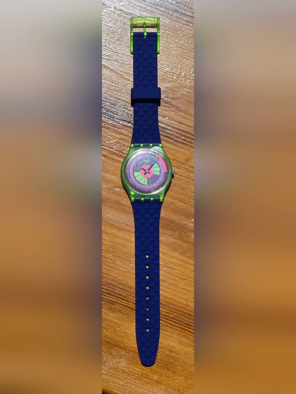 NEW Swatch Neon Skychart Gent Green & Purple Silicone Watch GN705